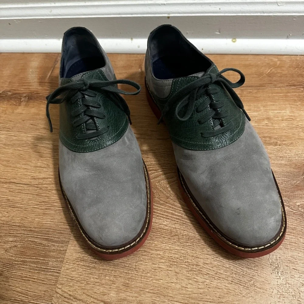 Cole Haan x Nike Air | Men's Saddle Grey Green Suede Leather Oxford Shoes, 10M